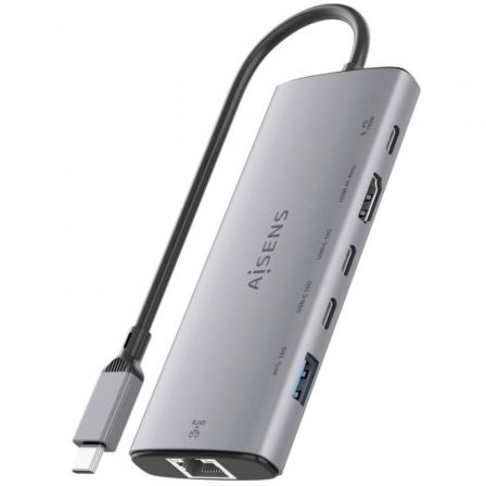 Aisens Docking USB Tipo-C 6 en 1 con HDMI 4K, RJ45, 1xUSB-A y 2xUSB-C, Gris